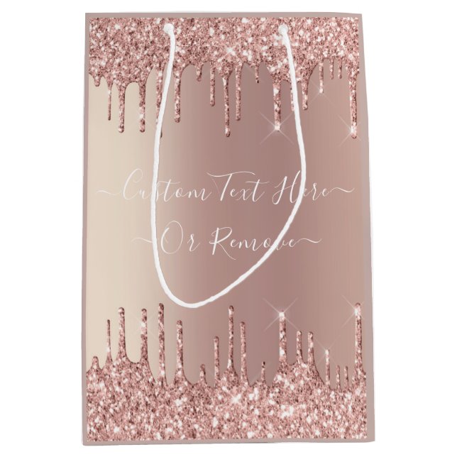 Rose Gold Glitter Gift Bag with Custom Text (Front)
