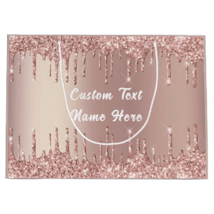 Rose Gold Glitter Gift Bag with Custom Text Name