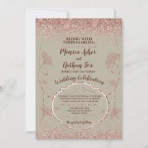 Rose Gold Glitter Gingko Leaves on Grey Mist
