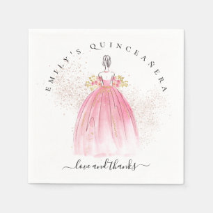 Rose Gold Glitter Girl Gown Quinceañera Napkin