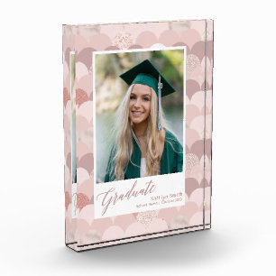 Rose Gold Glitter Girl Trendy Graduation Photo Block