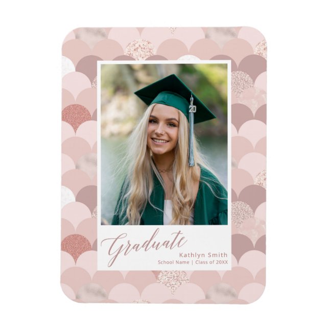 Rose Gold Glitter Girl Trendy Graduation Photo Magnet (Vertical)