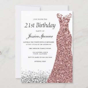 Rose Gold Glitter Girls 21st Birthday Party Invitation