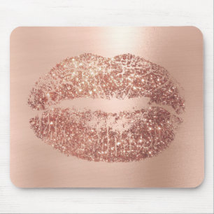 Rose Gold Glitter Girly Beauty Lips Kiss Pink Mouse Pad