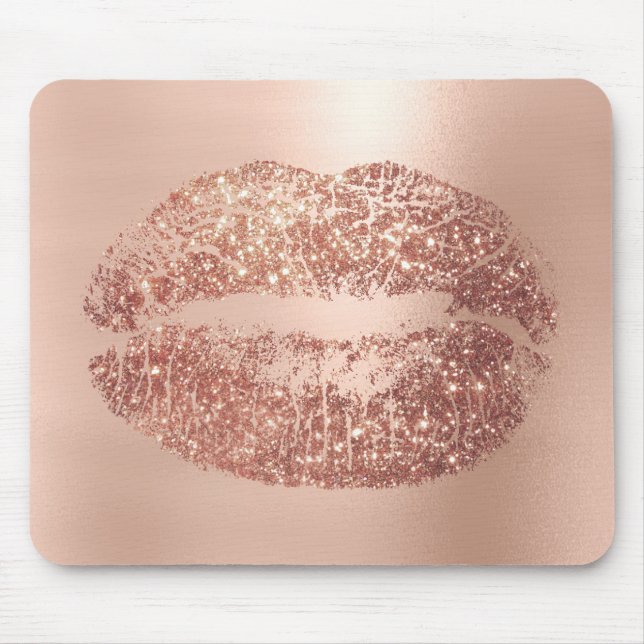 Rose Gold Glitter Girly Beauty Lips Kiss Pink Mouse Pad (Front)