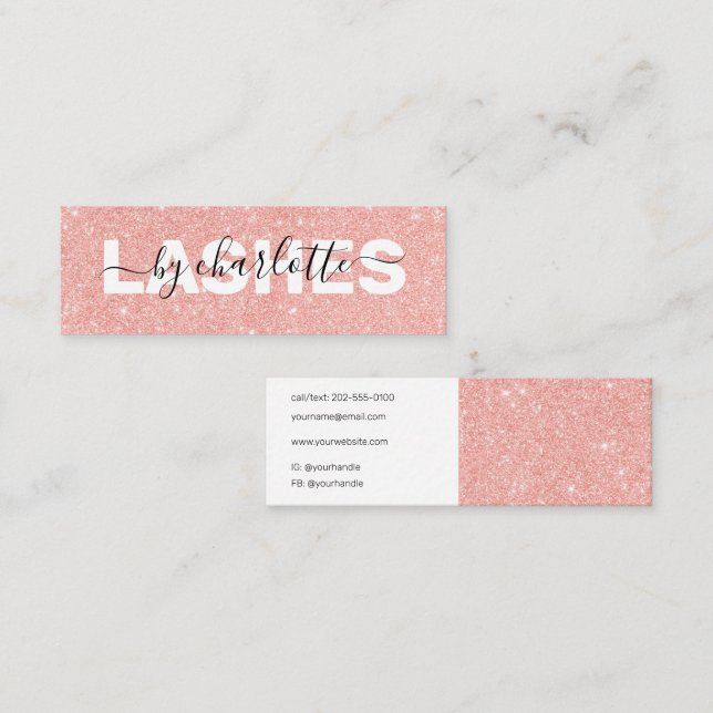 Rose Gold Glitter Girly Makeup Artist Hair Salon Mini Business Card (Front/Back)
