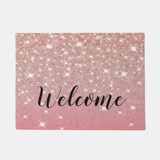 Rose Gold Glitter Girly Pink Doormat (Front)
