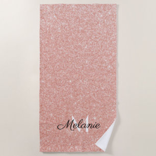 Rose Gold Glitter Girly Sparkle Pink Name  Beach T Towel