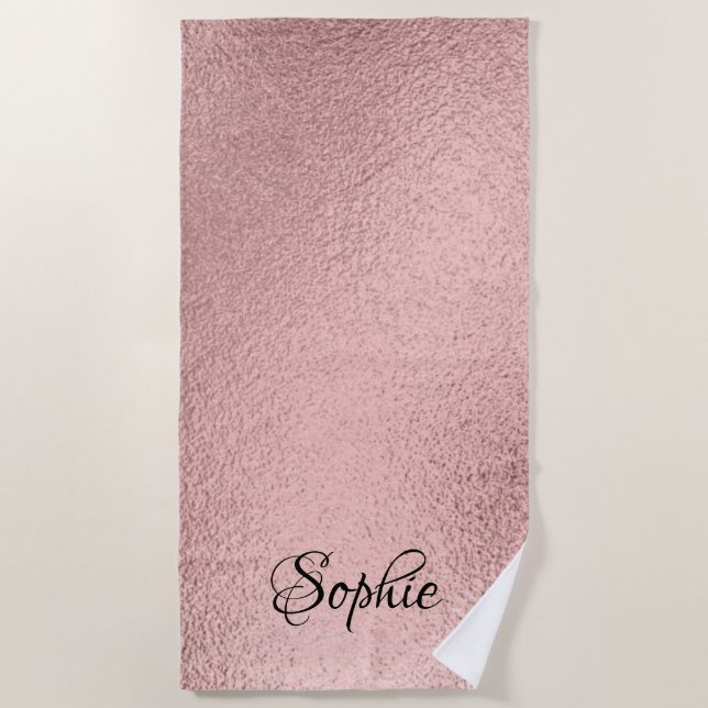 Rose Gold Glitter Girly Sparkle Pink Name Beach To Beach Towel (Front)