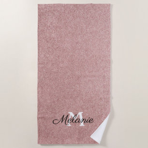 Rose Gold Glitter Girly Sparkle Pink Name Beach Towel