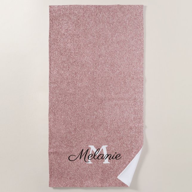 Rose Gold Glitter Girly Sparkle Pink Name  Beach Towel (Front)