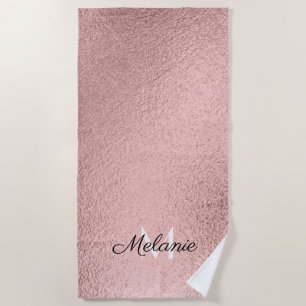 Rose Gold Glitter Girly Sparkle Pink Name Beach Towel