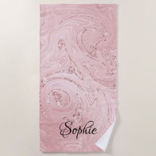 Rose Gold Glitter Girly Sparkle Pink Name Beach Towel