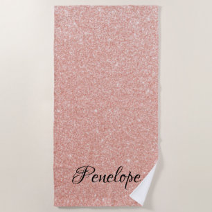Rose Gold Glitter Girly Sparkle Pink Name Beach Towel