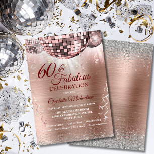 Rose Gold Glitter Glam 60th Birthday Disco Ball Invitation