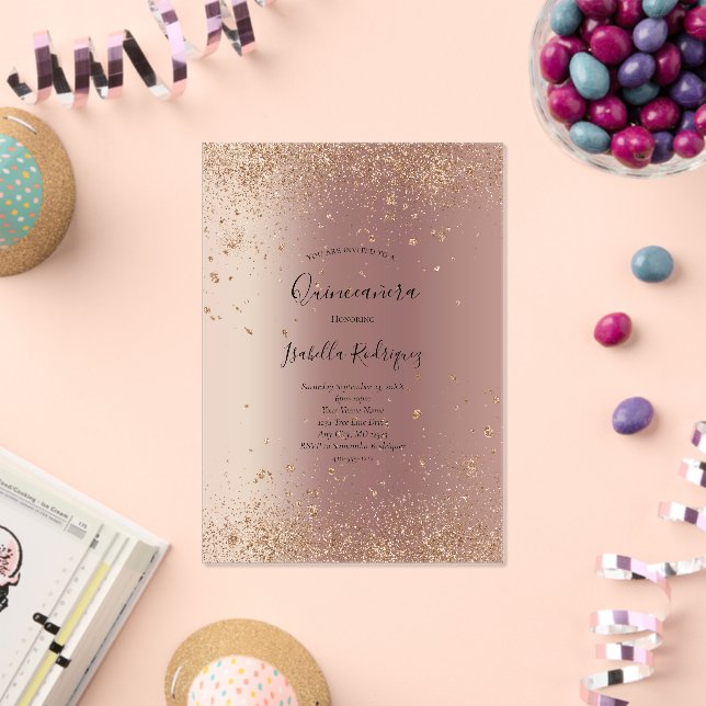 Rose Gold Glitter Glam Bling Quinceanera Birthday Acrylic Invitations (Insitu (Celebration))