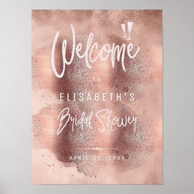 Rose gold glitter glam bridal shower welcome sign (Front)