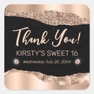 Rose Gold Glitter Glam Edge & Diamonds Sweet 16  Square Sticker
