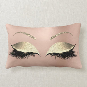 Rose Gold Glitter Glam Makeup Lashes Sleep Lumbar Cushion
