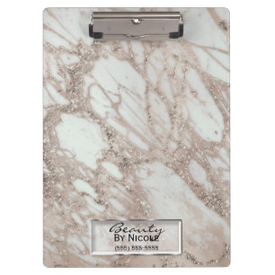 Rose Gold Glitter Glam Marble Modern Personalised Clipboard