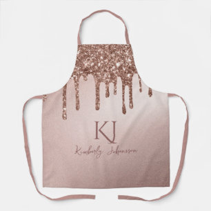 Rose Gold Glitter Glam & Monogram Initials Apron