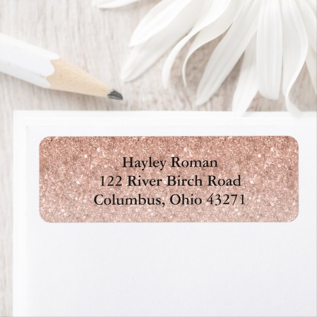 Rose Gold Glitter Glam Personalised Return Address Label (Insitu)