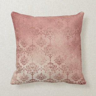 Rose Gold Glitter Glam Sparkle Damask Pillow