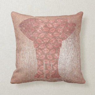 Rose Gold Glitter Glam Sparkle Lips Kiss Elephant Cushion