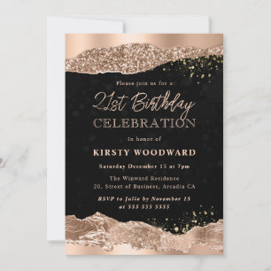 Rose Gold Glitter Glam Tears Edges Birthday Party Invitation