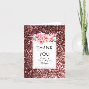 Rose Gold Glitter Glamour Chic Wedding Thank You Card