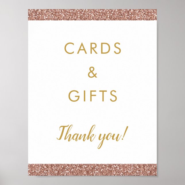 Rose Gold Glitter & Gold Gift Table Sign (Front)