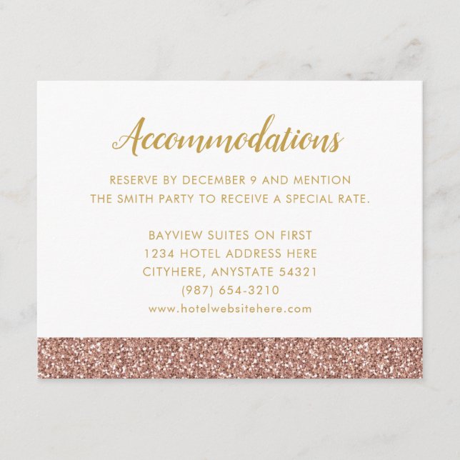 Rose Gold Glitter & Gold Invitation Insert Card (Front)