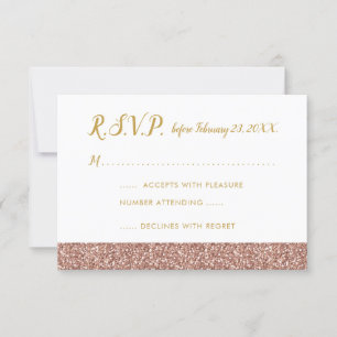 Rose Gold Glitter & Gold RSVP 3.5x5 A1 Card