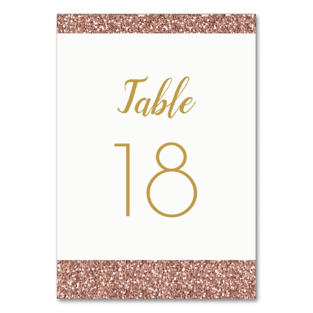 Rose Gold Glitter & Gold Table Number Flat Card (Front)