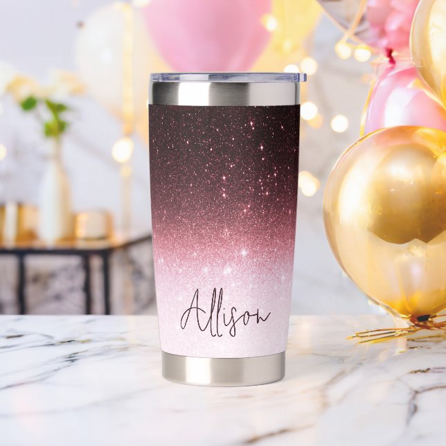 Rose gold glitter gradient personalised insulated tumbler (Bachelor Party)