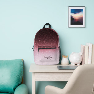 Rose gold glitter gradient personalised printed backpack