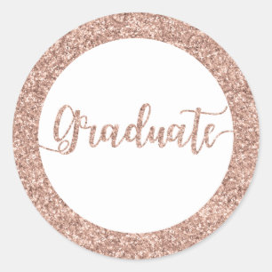 Rose Gold Glitter Graduate Graduation Announcement Classic Round Sticker