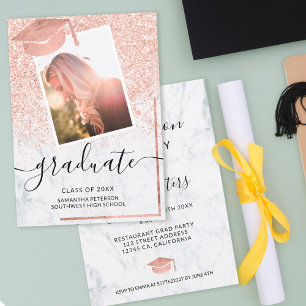 Rose gold glitter graduate photo cap graduation invitation