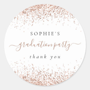 Rose Gold Glitter Graduation Party Thank You Classic Round Sticker