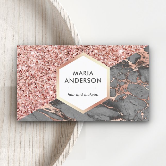 Rose Gold Glitter Grey Marble Makeup Artist Business Card (Creator Uploaded)