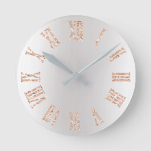 Rose Gold Glitter Grey Silver Ombre Minimal Black Round Clock