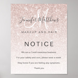 Rose Gold Glitter Hair Salon COVID Conscious Poster