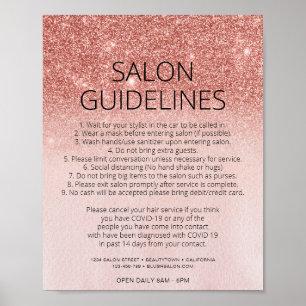 Rose Gold Glitter Hair Salon Covid Health Safety Poster