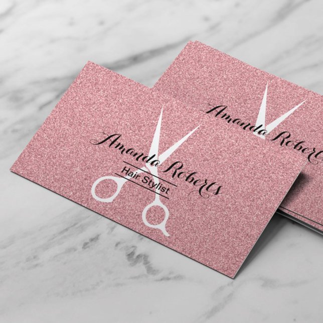 Rose Gold Glitter Hair Stylist Elegant Salon Business Card (Creator Uploaded)