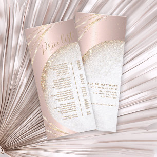 Rose Gold Glitter Hair Stylist Salon Price List Rack Card