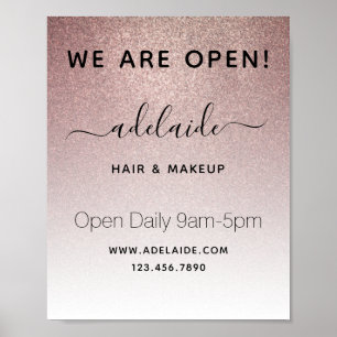 Rose Gold Glitter Hair stylist Salon Reopening Poster
