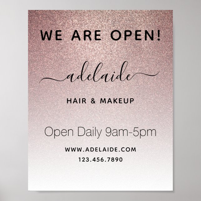 Rose Gold Glitter Hair stylist Salon Reopening Poster (Front)