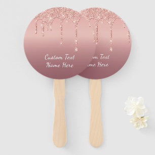 Rose Gold Glitter Hand Fans Personalised Text Name
