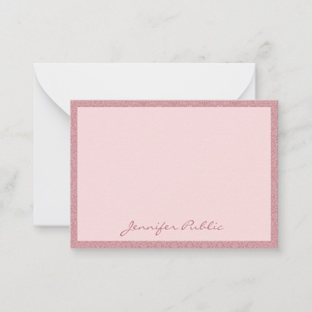 Rose Gold Glitter Handwritten Elegant Modern Card (Front)
