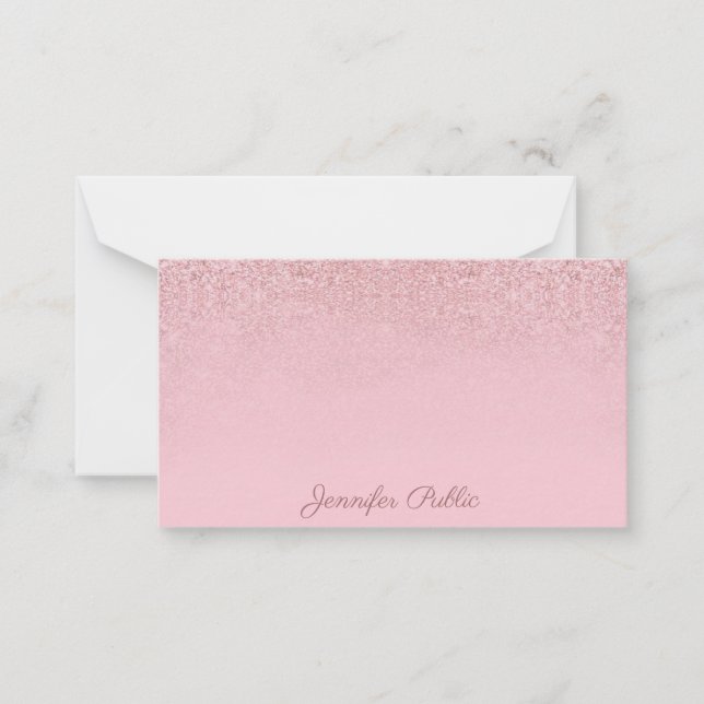 Rose Gold Glitter Handwritten Script Name Elegant Card (Front)